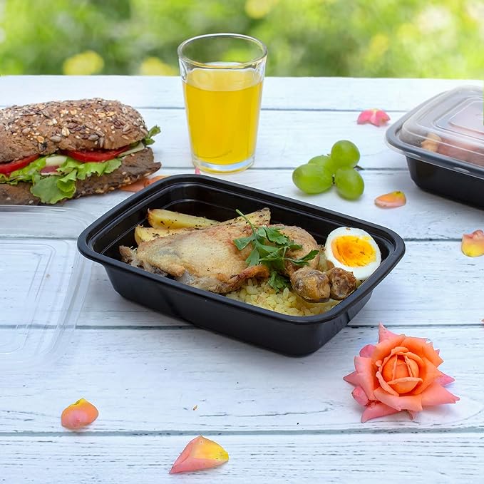 GUSTO [24 oz - Case of 150 1-Compartment Meal Prep Containers with Lids – Reusable, Microwaveable, Dishwasher & Freezer Safe, BPA-Free Food Storage Boxes for Portion Control (Formerly Comfy Package)
