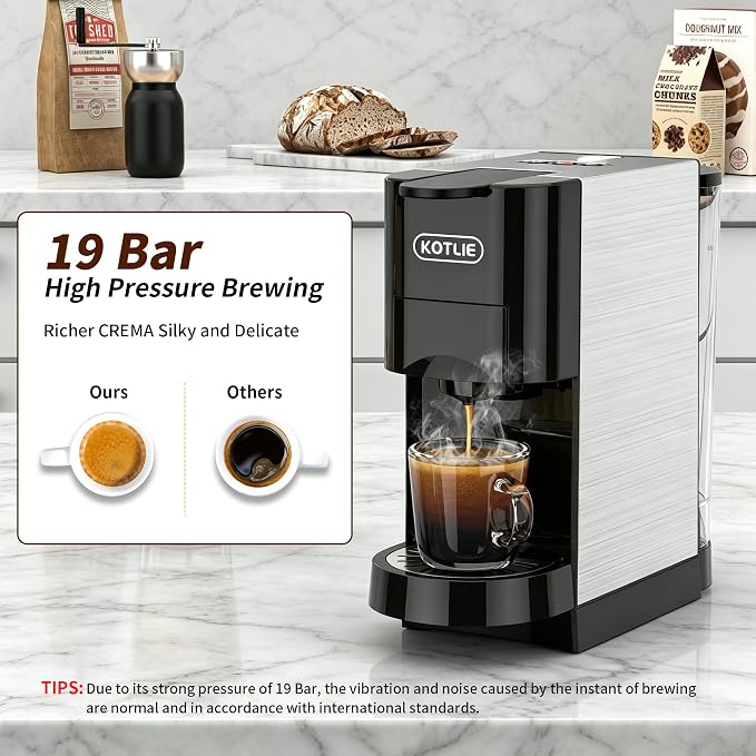 5 in 1 Single Serve Coffee Maker for K-Cup Pods, Nespresso Original, Dolce Gusto, ESE 44mm and Ground Coffee, 19 Bar Espresso Coffee Machine with Fast Brewing for Home Kitchen Office, Classic