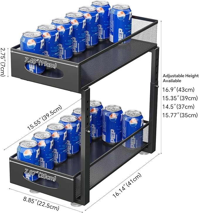 1PC Pull out Cabinet Organizer Fixed with Adhesive Nano Film+1PC Under Sink Organizer Bundle