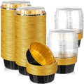 Tessco for you 100 Pcs Disposable Ramekins with Lids 8 oz Creme Brulee Ramekin Aluminum Foil Cup Cupcake Liner Baking Valentines Disposable Muffin Tin Pan Cheesecake Container (Black,Gold)