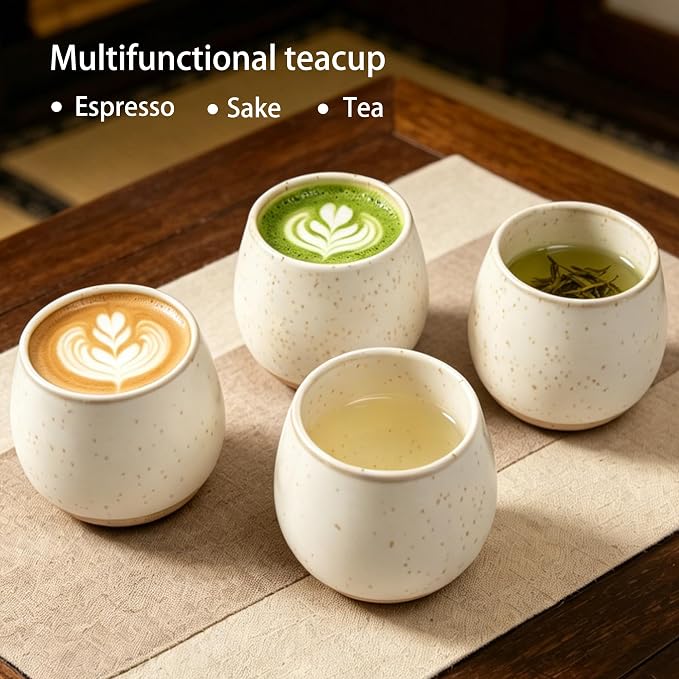 4pcs Japanese Tea Cups, 5.5OZ Vintage Espresso Cups, Handless Design Small Coffee Mugs, Microwave & Dishwasher Safe, Gift for Coffee Tea Lovers(4pcs Speckle)
