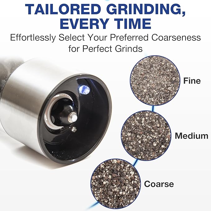 Eparé Bundle: Salt or Pepper Grinder & 2 in 1 Salt & Pepper Grinder - Battery Operated Ceramic Burr Peppermill & Space Saver Dual Mill Grinders