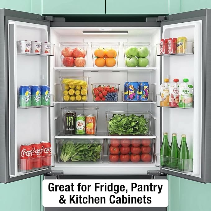 YAN & HIN 6 Pack Clear Storage Bins with Lids, Stackable Plastic Organizer Bins with Handles, Pantry Organizers and Storage for Kitchen Cabinet, Fridge, Bathroom, Closet and Shelf Organization