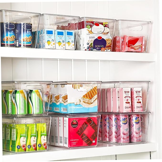 4Pcs Clear Organizer Bins with Lids, PET Plastic Storage Bins 11x6x6.2 Cabinet Organizer with Handle Perfect for Bathroom, Cabinet, Kitchen, Fridge Pantry Organizers And Storage