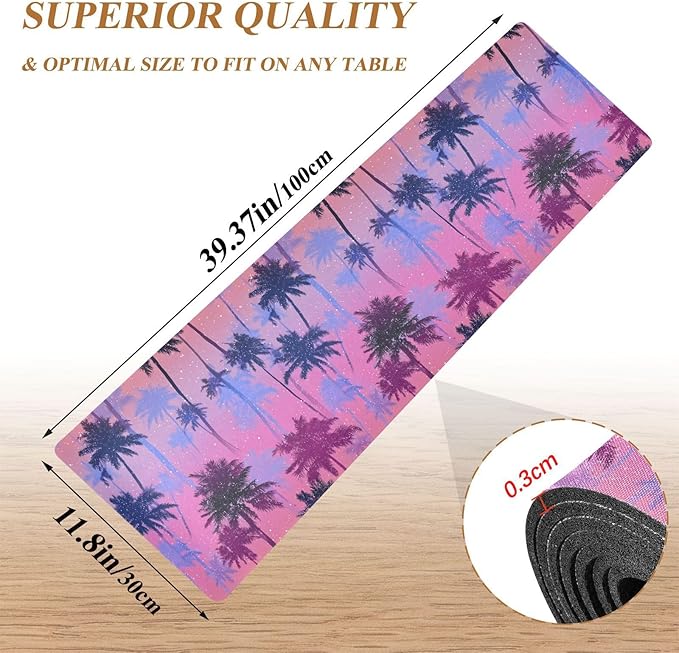 2-in-1 Table Runner Trivet for Hot Dishes Heat Resistant Hot Plate Mat Pad 39x12 Inch Waterproof Table Protector Trivets for Countertop Decorative Gradient Dotty Palm Trees