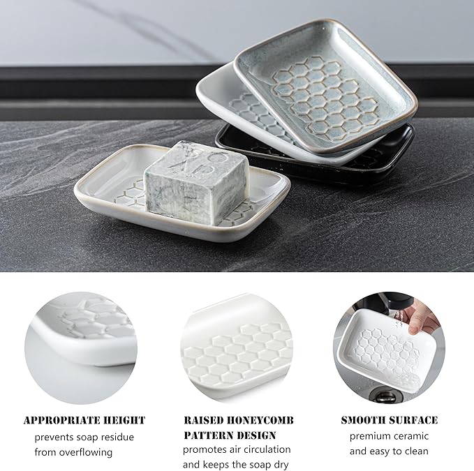 Gomakren Soap Dish for Shower, Bar Soap Holder, Ceramic Soap Dishes for Bar Soap & Soup Bowl with Handle 39oz, Ramen Bowl with Lid, Ceramic Soup Container Mug Cup