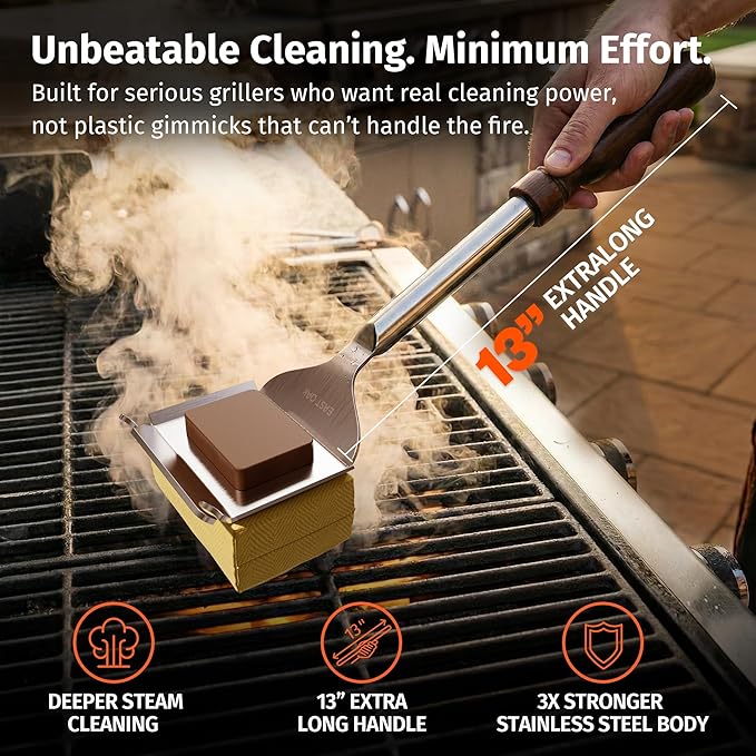 East Oak Grill Brush Bristle Free,BBQ Replaceable Cleaning Head, Unique Seamless-Fit Scraper Tool