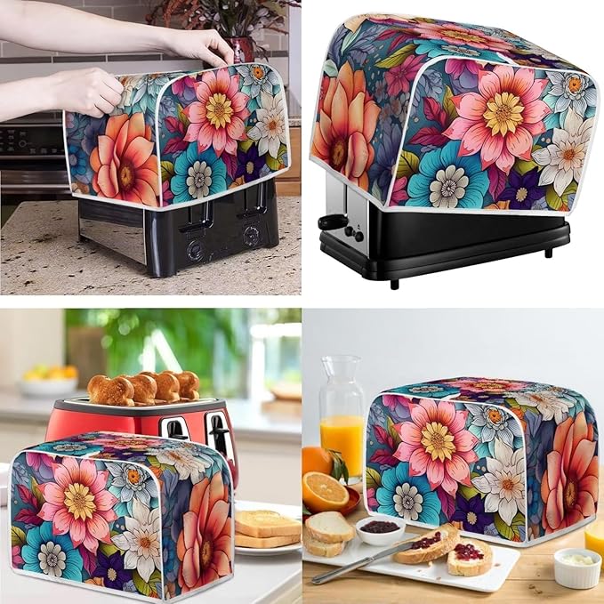 Boho Bright Blossom Flower Pattern Appliance Covers Set Washable Kitchen Blender Dust Cover Bread Maker Toaster Cover 2 Slice Kitchen Accessories