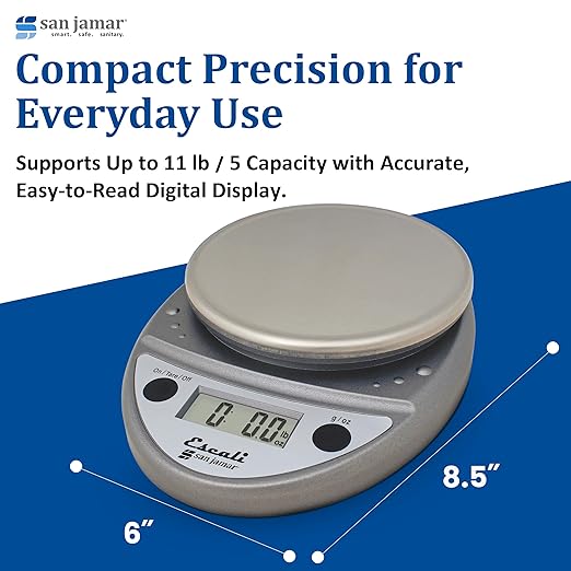 San Jamar SCDGP11M Professional Round Digital Food/Kitchen Scale, 11 lb Capacity, Metallic