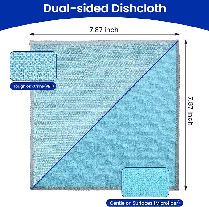 Electric Spin Scrubber & Wire Dishcloths 10 Pack Bundle – Cordless Power Scrubber 120 Min IPX7 Waterproof 8 Brush Heads + 8x8in Double-Layer Non-Scratch Reusable Cleaning Cloths