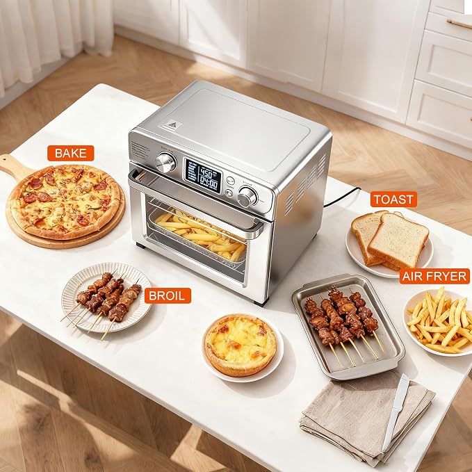 NEWBULIG 23QT Smart Touch Air Fryer Toaster Oven, Multi-Function Electrical Air Fryer Oven Combo, 7-in-1 Steel Countertop Ovens, 1800W Power, 120-Minute Timer, Convection, LCD Display