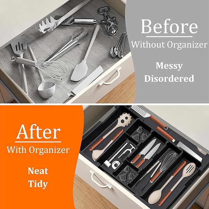 Spaclear Expandable Silverware Organizer Large Adjustable Utensil Drawer Organizer