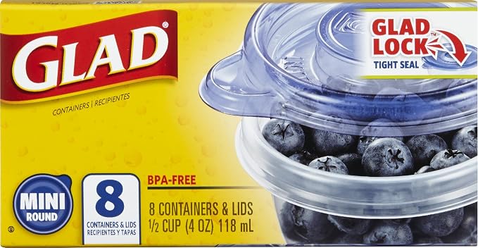 Glad Food Storage Containers - Mini Round Containers - 4 Ounce - 8 Count (Pack of 12)
