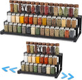Expandable Spice Rack Organizer for Cabinet, Metal Spice Organizer Adjustable Length, Seasoning & Pantry Organization Shelf 3-Tier, Non-Skid Step Shelf for Kitchen Cabinet, Pantry or Countertop