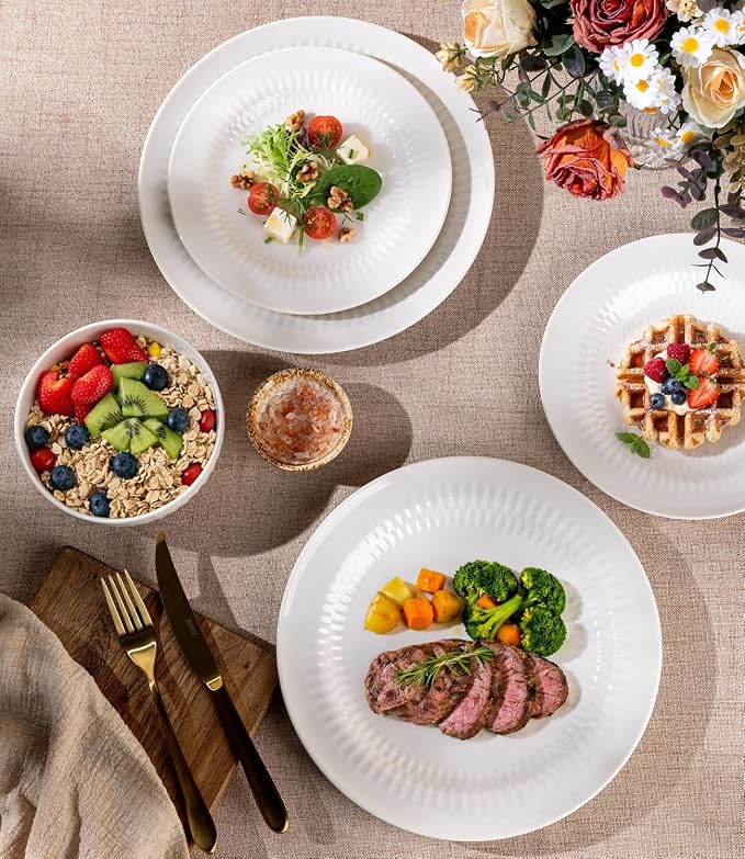 LeRatio Ceramic Dinnerware Sets for 6,Porcelain Plates and Bowls Sets,Handmade Reactive Glaze Dishes Set, Oven&Dishwasher & Microwave Safe,Service for 6