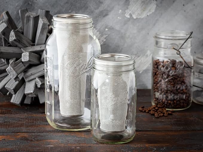 Cold Brew Filter for Mason Jar Wide Mouth Coffee Maker, UPGRADED Stainless Steel Mesh with 2 Silicone Seals (1 Quart 32 Ounces)