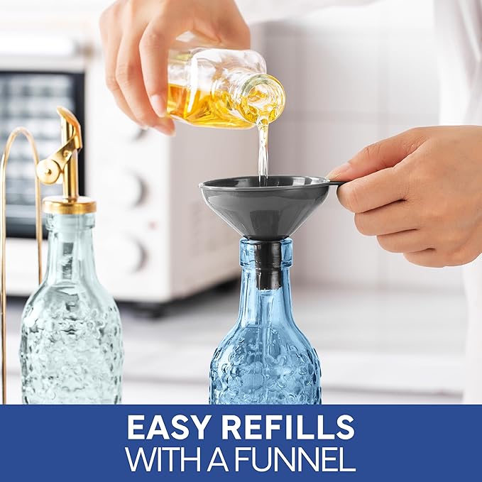 COOK WITH COLOR Glass Olive Oil Bottle Dispenser - 2 Pack- 17oz Oil and Vinegar Cruet - Olive Oil Carafe Decanter for Kitchen, Floral, Blue