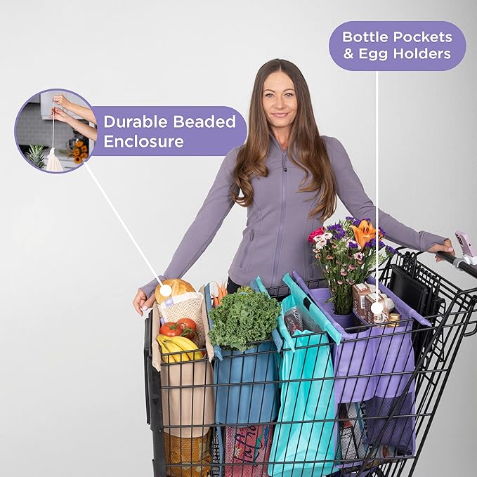 Lotus Trolley Bag and Lotus Organic Cotton Reusable Produce Bags Bundle - Eco-Friendly Solution to Sanitary Grocery Shopping!