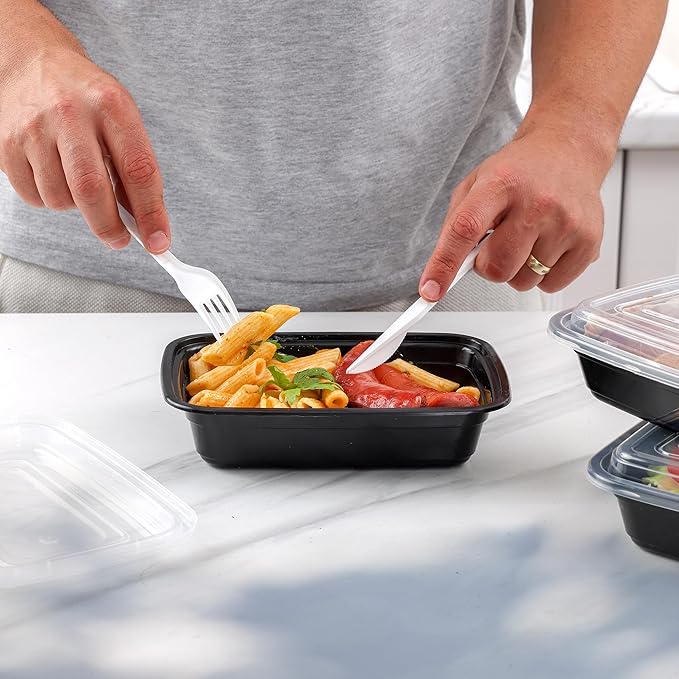 GUSTO [24 oz - Case of 150 1-Compartment Meal Prep Containers with Lids – Reusable, Microwaveable, Dishwasher & Freezer Safe, BPA-Free Food Storage Boxes for Portion Control (Formerly Comfy Package)