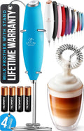 Zulay Kitchen Powerful Milk Frother Wand With 4 AA Duracell Batteries - Ultra Fast Handheld Drink Mixer - Electric Whisk Foam Maker for Coffee, Lattes, Cappuccino, Matcha & Creamer - Blue Teal