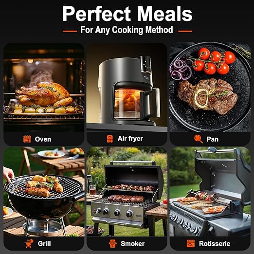 Smart Wireless Meat Thermometer 230FT Remote Food Thermometer Meat with Bluetooth Standalone Base Thermometer Digital Wireless for Remote Monitoring of BBQ, Oven, Kitchen,Grill,Matte Black