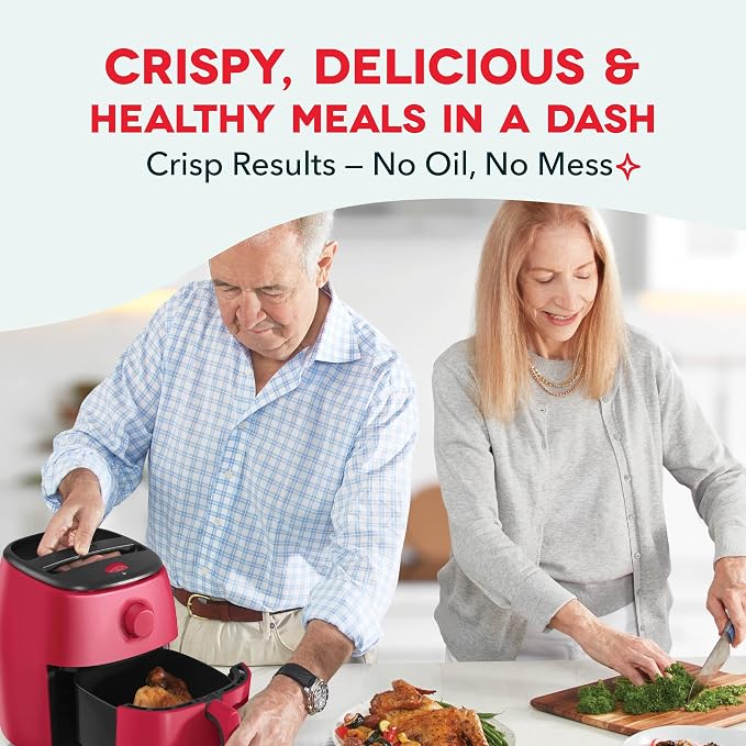 Dash Tasti-Crisp™ Air Fryer - AirCrisp® Technology - Compact Design with Adjustable Temperature Control - Nonstick Fry Basket & Auto Shut-Off Feature - 2.6 Quarts - Red
