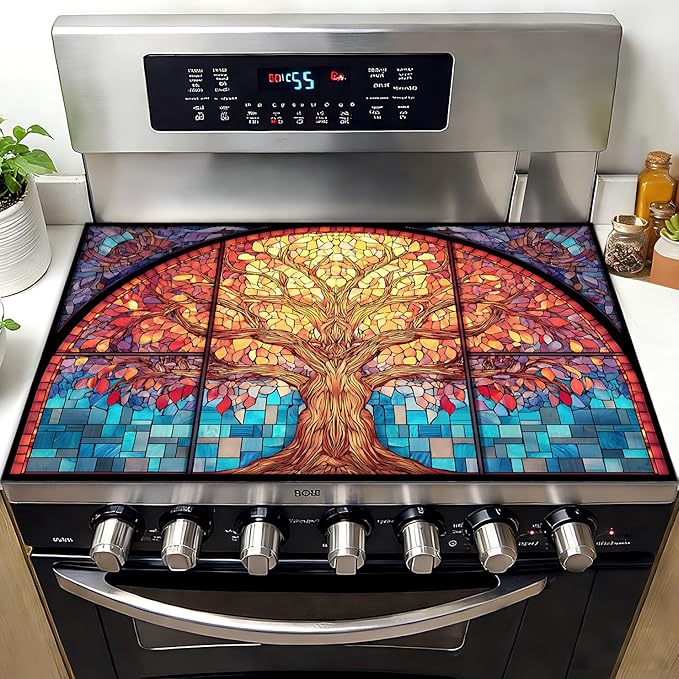 Tree of Life Stove Top Cover 28.3 x 20.5 in for Glass To pon Waterproof、Scratch Resistant Easy to Clean