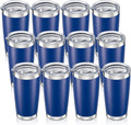 20 oz Tumbler with Lid Stainless Steel Insulated Tumblers Bulk Double Wall Vacuum Cups Powder Coated Travel Mug Keep Drinks Cold and Hot, Blue, 12 Pack
