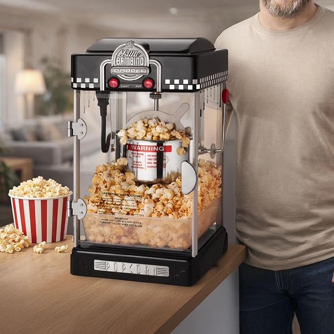 Great Northern Popcorn 83-DT5620 Northern Company GNP BlackGNP Little Bambino 2-1/2 Ounce Retro Style Popcorn Popper Machine, 2.5 Ounce, Black | Countertop or Tabletop Movie Theater Style Popcorn Maker Machine with Stainless-Steel Kettle Popper - Movie...