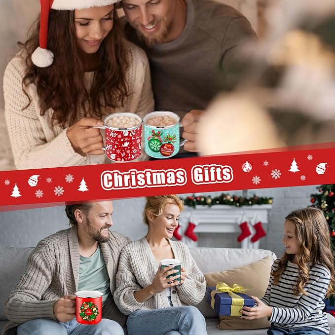 Sliner 12 Pcs Christmas Enamel Mugs, 12 oz Coffee Mugs Bulk Hot Chocolate Mug Set Cute Enamel Tea Cups Winter Holiday Christmas Employee Gift for Family Coworkers (Snowman)