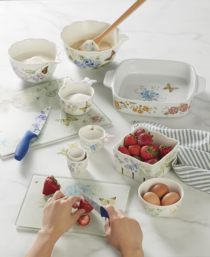 Lenox Kitchen, Butterfly Meadow Large Glass Cutting Board, Glass Material, Cutting Board For Home And Kitchen, Hand Wash Only, Butterflies Design, Tray (White, 1 Piece, 13 Inch W X 10.25 Inch L)