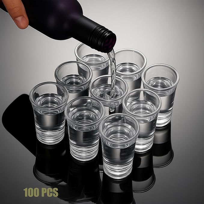 100 Pcs 1.5 oz Clear Acrylic Shot Glasses with Thick Base for Party Favors Drinking Games Weddings Bars and Events