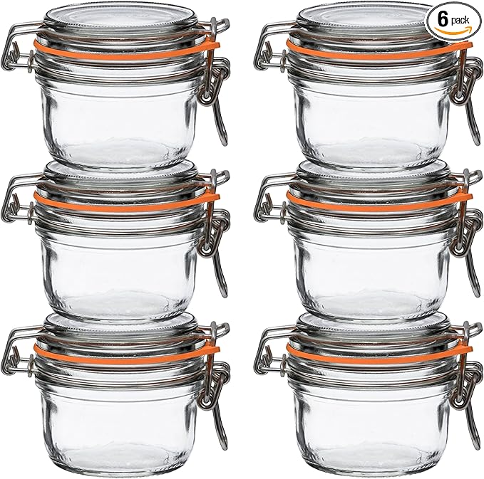 Le Parfait Super Terrine Jar | 4oz (Pack of 6) 125ml French Glass Jar, Airtight Rubber Seal & Glass Lid | Glass Jars for Kitchen Organization and Storage Containers for Essentials
