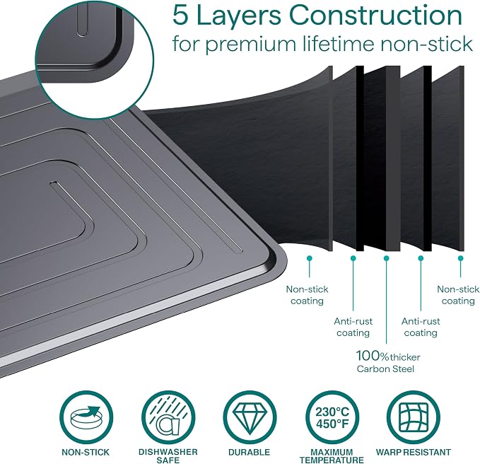 Baker's Secret Insulated Cookie Sheet Cookie Tray 13" x 9", Carbon Steel Insulation Double Wall, for Baking Roasting Cooking, Dishwasher Safe Home Baking Supplies Accessories (1x Insulated 13")