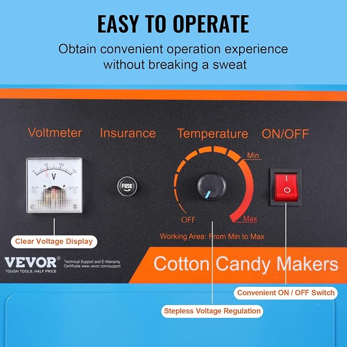VEVOR Electric Cotton Candy Machine with Cover, 1000W Commercial Floss Maker w/Stainless Steel Bowl, Sugar Scoop and Drawer, Perfect for Home, Carnival, Kids Birthday, Family Party, Blue