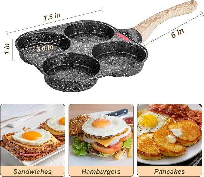 MyLifeUNIT Egg Pan, 4 Cup Egg Frying Pan and 40oz Pancake Batter Dispenser Bundle