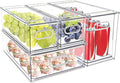 MineSign 4 pack Stackable Fridge Drawers Pull-Out Bins Divided Produce Saver Containers for Refrigerator Storage Organizers for Veggie Fruit Berry Pantry Cabinet Makeup Clothes