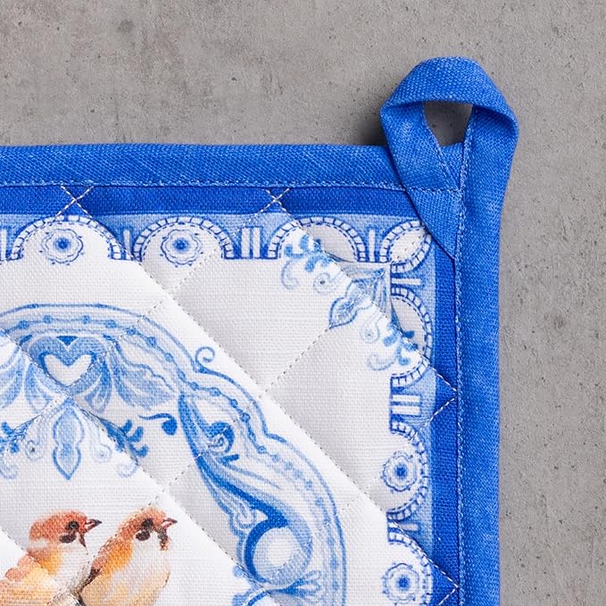 Maison d' Hermine Pot Holders 100% Cotton Heat Resistant Potholders 8" x 8" Hot Pads with Loop Cooking Baking Gifts for Mothers Day Handling Hot Pans Spring/Summer (Pack of 1, Amsterdam Canals)