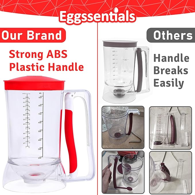 Eggssentials Pancake Batter Dispenser - Batter Dispenser with Squeeze Handle for Cupcakes - Pancakes - egg Poacher Insert Stainless Steel Poached Egg Cooker Eggs Poaching Cup PFOA Free Egg Poachers
