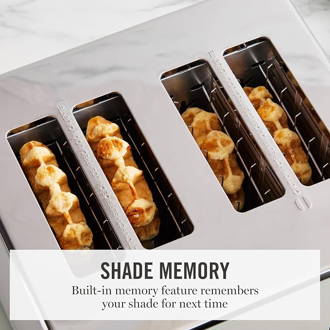 Martha Stewart 4 Slice Toaster, 10 Shade Settings with Defrost, Cancel, Bagel & Gluten-Free, Extra-Wide Self-Centering Slots for Waffles & Artisan Bread, Removable Crumb Tray, Cord Wrap, 1800W, Linen