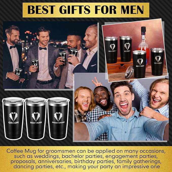Skylety 8 Pack 20 oz Groomsmen Gifts Groom Cups Groomsmen Tumblers with Lid Stainless Steel Groomsmen Cups for Bachelor Party Wedding Proposal Travel Gift