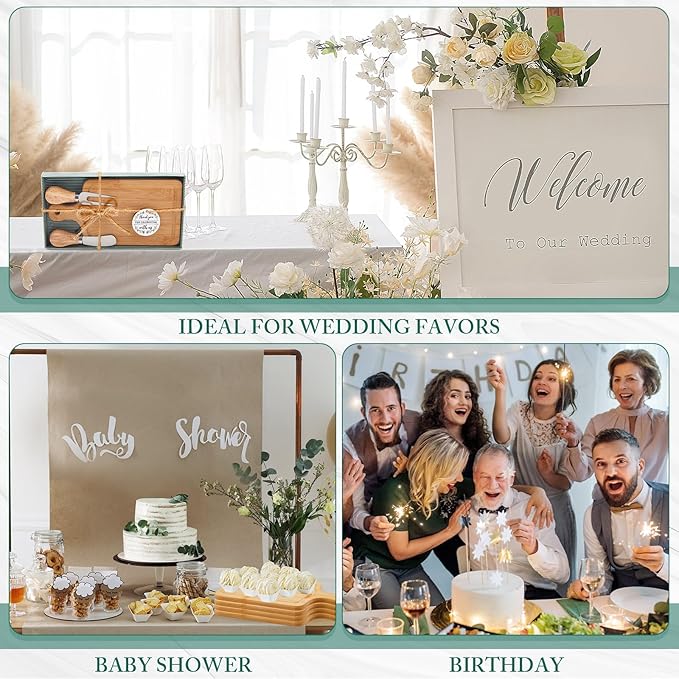 Ziliny 36 Set Bridal Baby Shower Cheese Prizes Wooden Square Board Gift Set Knives Forks Thank You Tags with Box for Guests for Valentines Bridal Baby Shower Housewarming Gifts (Bamboo Color)