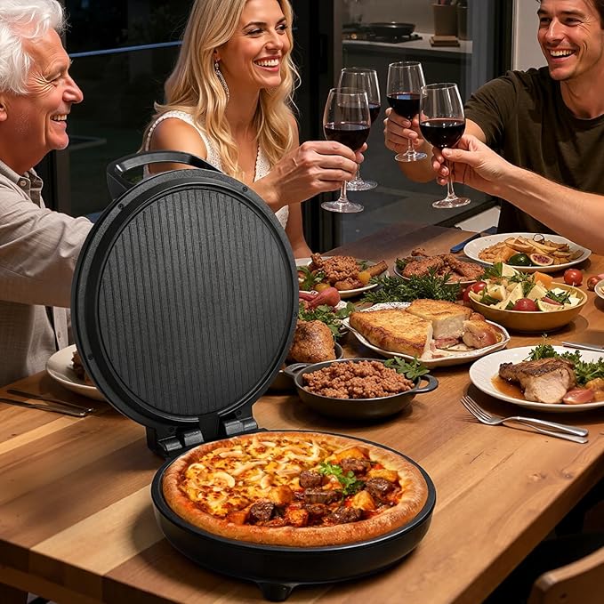 VEVOR Pizza Oven, 12 in Electric Pizza Maker, 1200W Electric Pizzas Cooker with Non-Stick Coating, 180° Open for Dual Side Baking, Heats up to 410 ˚F, Multi-Function Cooking, for Pizzas, Barbecue