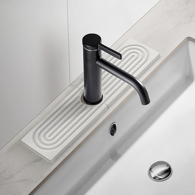 Faucet Mat for Kitchen Sink, Diatomite Fast Drying Stone Sink Tray, Super Absorbent, Prevents Moisture Buildup - Faucet Splash Guard for Bathroom Counter, Kitchen [White, 15.8" x 3.9"]