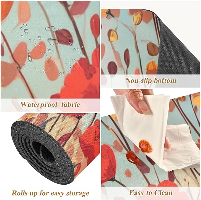 Orange Poppy Flower Turquoise Spring Trivet Table Runner Heat Resistant 230F for Hot Dishes Pots Plates Kitchen Dining Table Protector Decorative 39.37 X 11.8 Inch