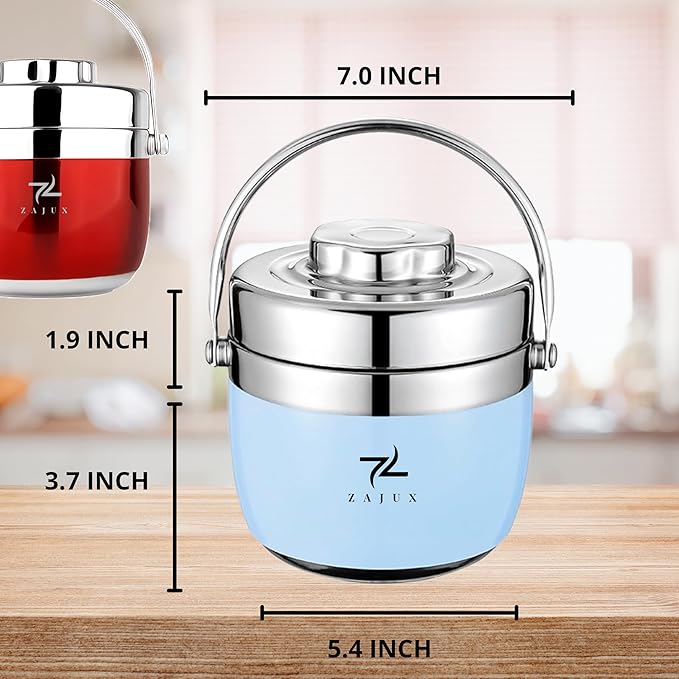Stainless Steel Lunch Box Light Blue for Adults, Large Capacity 51 oz (1.5 L), Double compartment, keeps food Fresh and Warm, Ideal for Work and Travel, Leak-Proof, Portable.Includes Special Bag