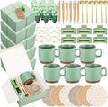 Reallnaive 61 Pcs Baby Shower Prizes for Game Winners Include Ceramic Mug Coaster Hand Cream Pen Spoon Bracelet Hair Clip Card Gift Box with Raffia for Guests Gender Reveal Bridal Shower Party(Green)