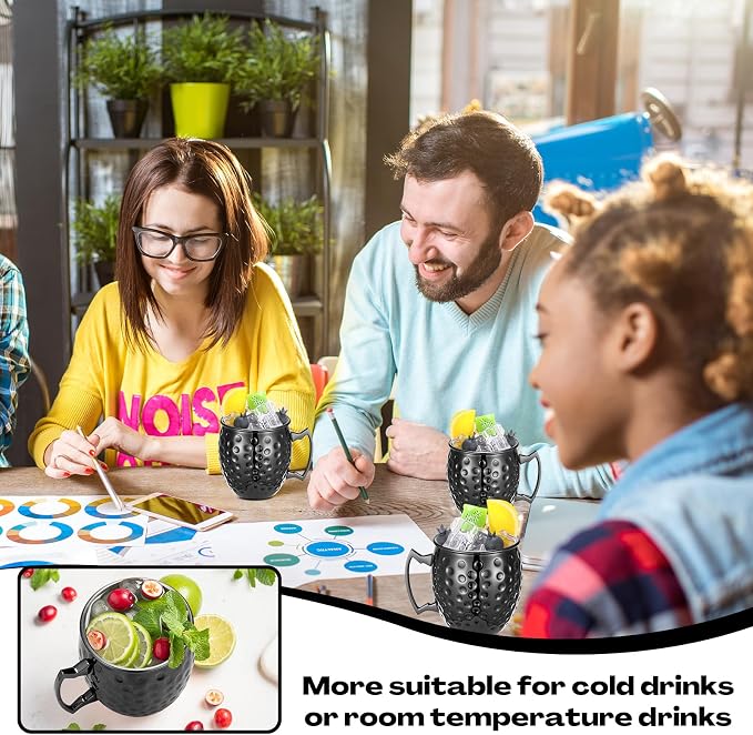 Hoolerry 12 Pcs Moscow Mule Mugs Bulk Black Stainless Steel Moscow Copper Plating Cups with Handle 12 oz Hammered Finish Cup for Chilled Drinks Coffee Wine Cocktail Wedding Birthday Gift