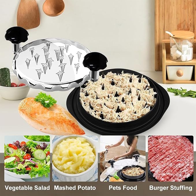 Chicken Shredder ，chicken shredder tool twist，Tool with Anti-Slip Handle chicken shredder tool, Visible Meat Shredder, BPA-Free Lid, Ideal for Pork, Beef, and Chicken. Includes Brush and Fork (red)