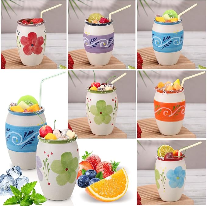 Gejoy 6 Pack 12oz Cantaritos de Barro Mexicanos Mexican Clay Cup Pottery Fiesta De Barro Mexicanos Cocktail Cups Coffee Mugs Cocktail Tea Glasses for Margaritas Mojitos (Bright,White)